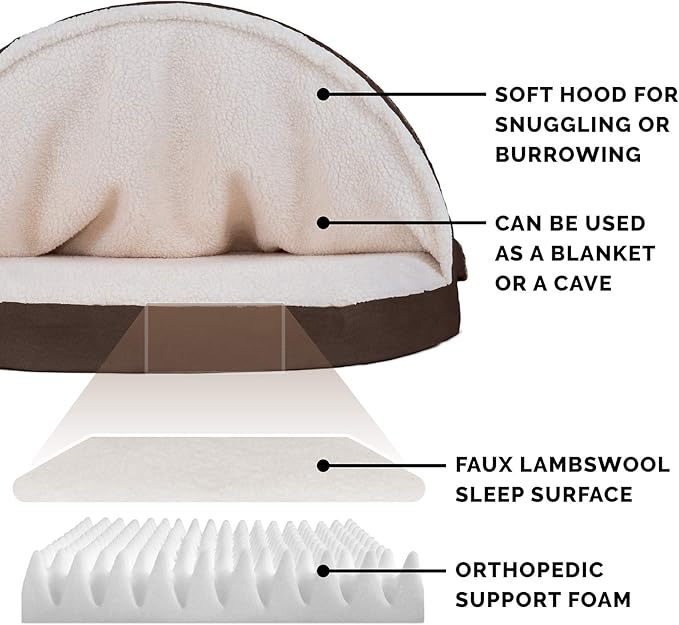 Furhaven 26" Round Orthopedic Dog Bed for Medium/Small Dogs w/ Removable Washable Cover, For Dogs Up to 30 lbs - Sherpa & Suede Snuggery - Espresso, 26-inch