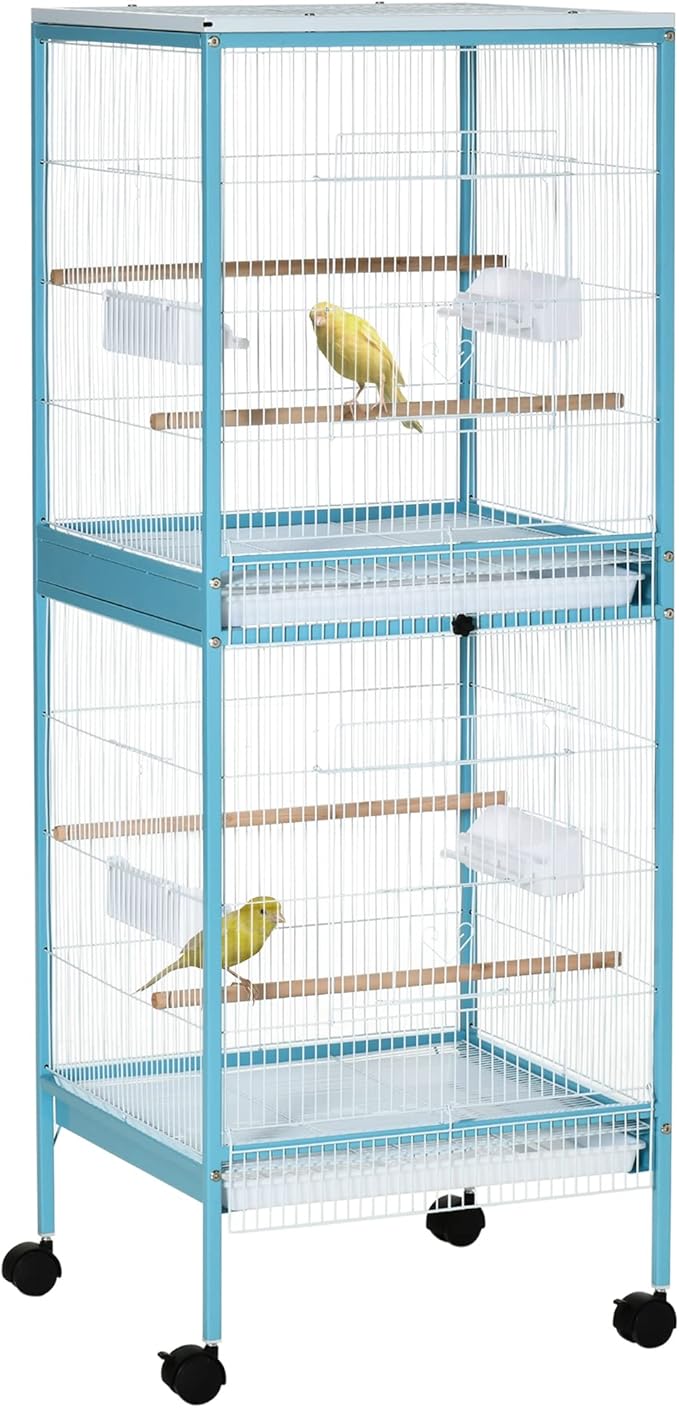 PawHut Large Bird Cage with 1.7 ft. Width for Wingspan, Bird Aviary Indoor with Multi-Door Design, Fit for a Canary, Finch, Conure, 55", Light Blue