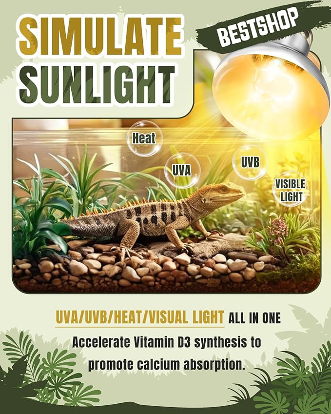 Heat Lamp Bulbs, 80 Watt Reptile Heat Bulb, Full Spectrum UVA UVB Light Bulb, Natural Daylight, Basking Spot Light, Sun Light for Reptile and Amphibian, 1 Pack