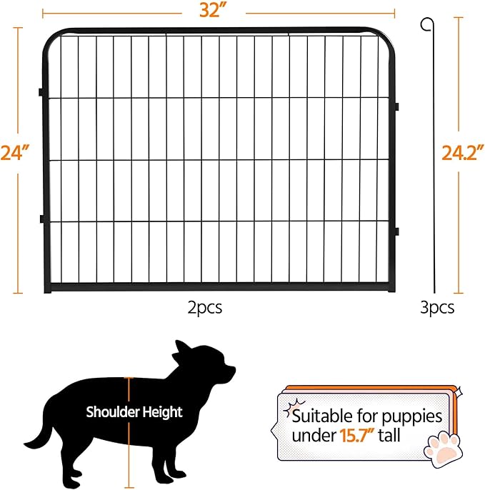 Yaheetech Dog Pen Panels, 4 Panels 24 Inch Height Dog Fence Dog Playpen Iron Dog Cat Exercise Barrier Outdoor Indoor RV Dog Fence Accessories for Camping, Yard, Patio, House Black