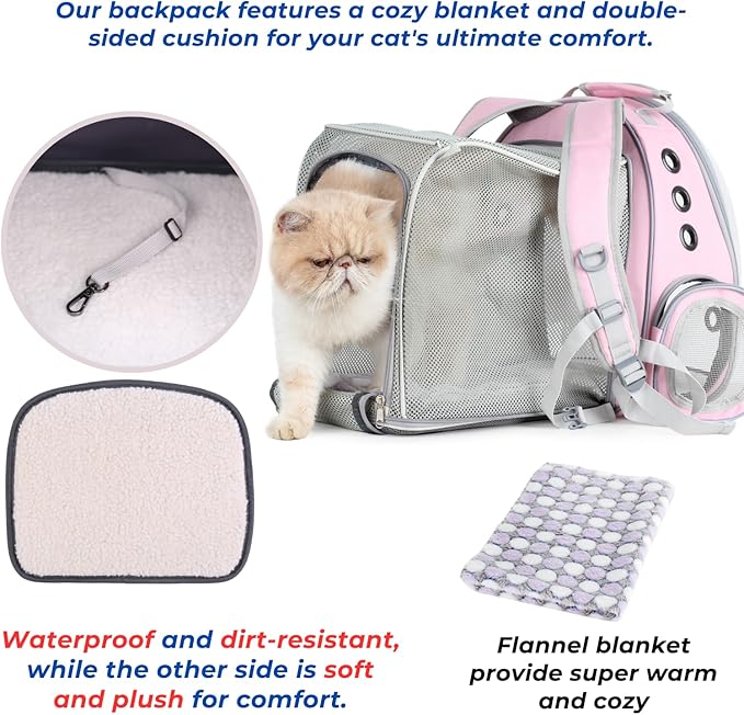 LOLLIMEOW Pet Carrier Backpack, Bubble Backpack Carrier, Cats and Puppies,Airline-Approved, Designed for Travel, Hiking, Walking & Outdoor Use (Square Expandable-Pink)