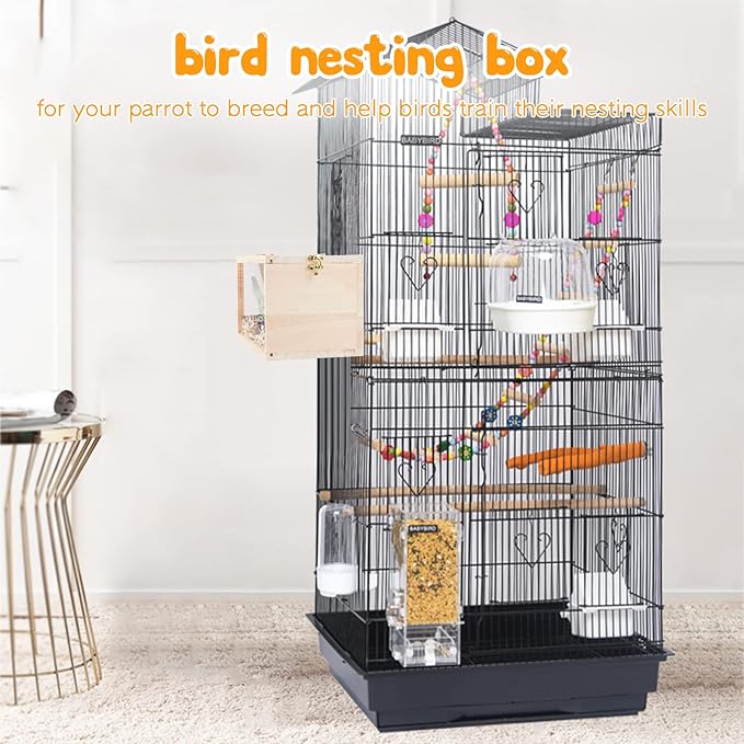 Rypet Parakeet Nesting Box Transparent Design, Bird Nest Breeding Box with Perch Wood Bird Cage House for Cockatiel Lovebirds Budgie Finch Parrotlets Canary