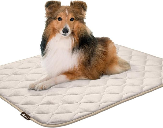 Paw Inspired Washable Padded Crate Mats for Dogs | 41” x 28” Pad, Fits 42-inch Kennels | Leakproof, Waterproof Bottom, Plush Pet Beds (Tan)