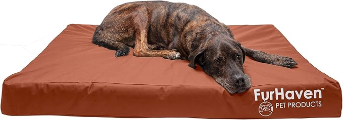 Furhaven Water-Resistant Memory Foam Dog Bed for Large Dogs w/ Removable Washable Cover, For Dogs Up to 125 lbs - Indoor/Outdoor Logo Print Oxford Polycanvas Mattress - Chestnut, Jumbo Plus/XXL