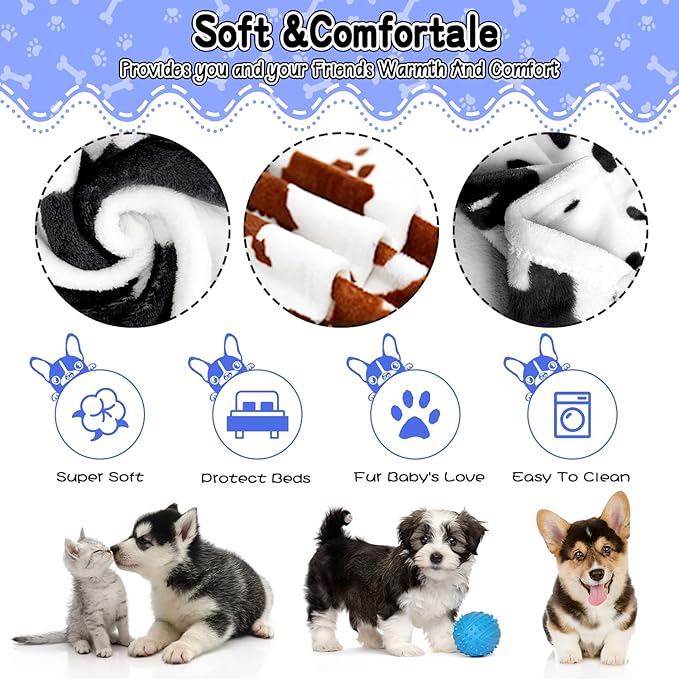 Dog Blankets for Largel Dogs,3 Pack Dog Cat Soft Fuzzy Blankets Washable,Comfort Flannel Cow Print,Fuzzy Soft Pet Mat Blankets,Pet Blanket,Reversible Print,42x32 inch Brown White Cow Print.