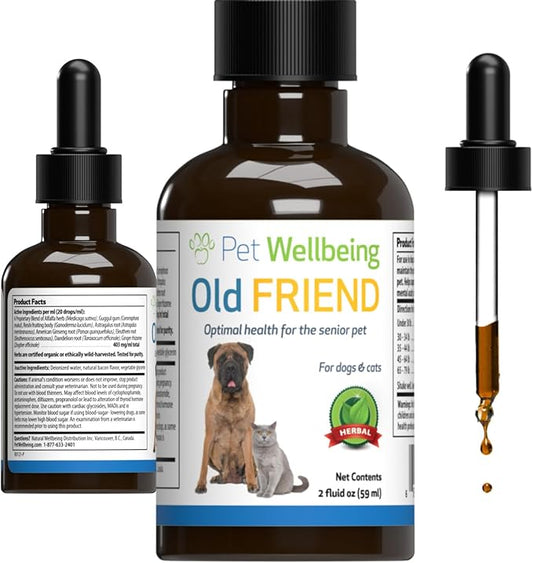 Pet Wellbeing Old Friend for Senior Cats - Vet-Formulated - Aging Immune System & Joint Mobility Support in Older Felines - Natural Herbal Supplement 2 oz (59 ml)