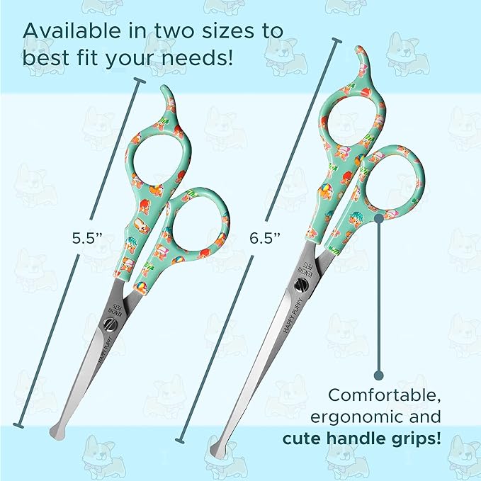 Kenchii Happy Puppy Ball Tip Shears Trimming Scissors for Dogs | Pet Grooming Puppy Essentials | Stainless Steel Grooming Scissors for Dogs | Safety Blunt Tip Scissors and Dog Grooming Tools | 5.5 In