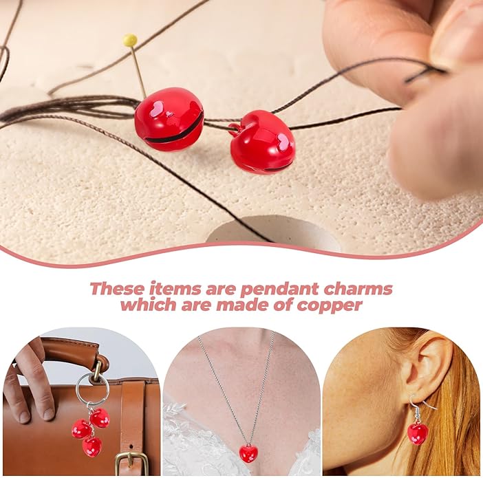 Kisangel 6Pcs Red Cat Collar Bell Heart Shaped Bell Jewelry Charms Pet Collar Pendant Training Charm Pendants Red Heart Keychain Charm for Pet Cat Dog Necklace Collar DIY Keyring Pendant