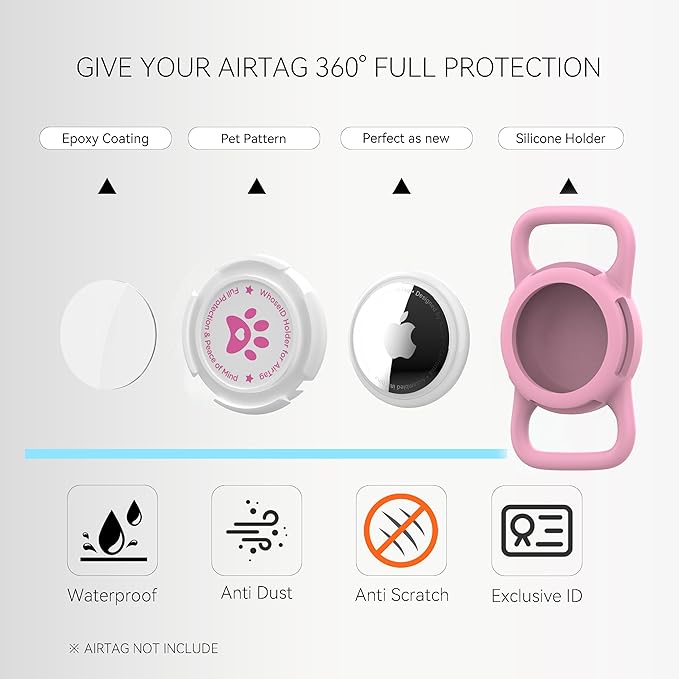 Airtag Dog Collar Holder, Durable & Lightweight Airtag Case, Slide-on Waterproof Protective Air Tag Holder for Dog Collar - for Dogs and Cats (Pink, Medium)