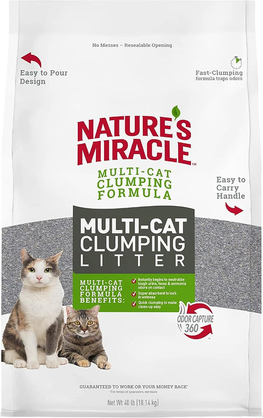 Nature's Miracle Multi-Cat Clumping Clay Litter, 40 lb, Fast Clumping Formula,Brown