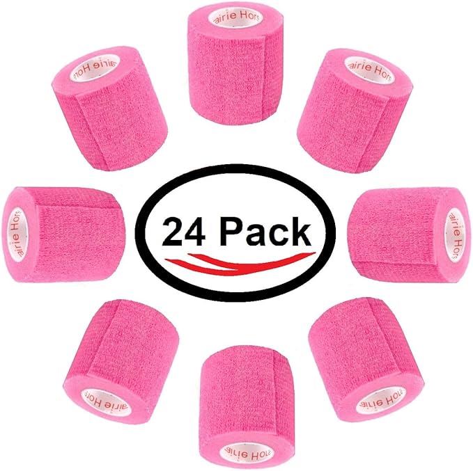 2 Inch Vet Wrap Tape Bulk (Neon Pink) (Pack of 24) Self Adhesive Adherent Adhering Flex Bandage Grip Roll for Dog Cat Pet Horse