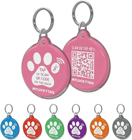 MYLUCKYTAG NFC & QR Code Smart Pet ID Tag Personalized Dog Cat Tag, Online Pet Profile, Pet Location Alert Email