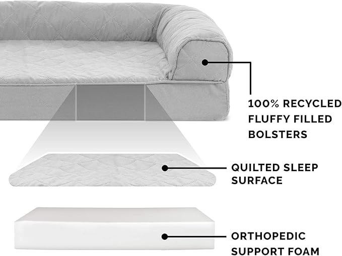 Furhaven Orthopedic Dog Bed for Large Dogs w/ Removable Bolsters & Washable Cover, For Dogs Up to 125 lbs - Quilted Sofa - Silver Gray, Jumbo Plus/XXL