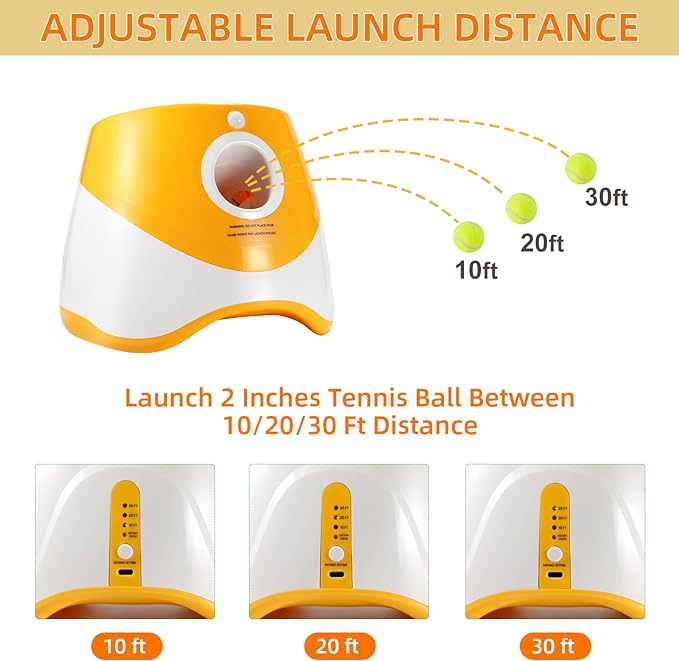 Automatic Dog Ball Launcher - Dog Fetch Machine for Small Sized Dogs,3 Launch Distances, Ball Launcher for Dogs with 12 Balls, Rechargeable Ball Thrower for Dogs (Orange)