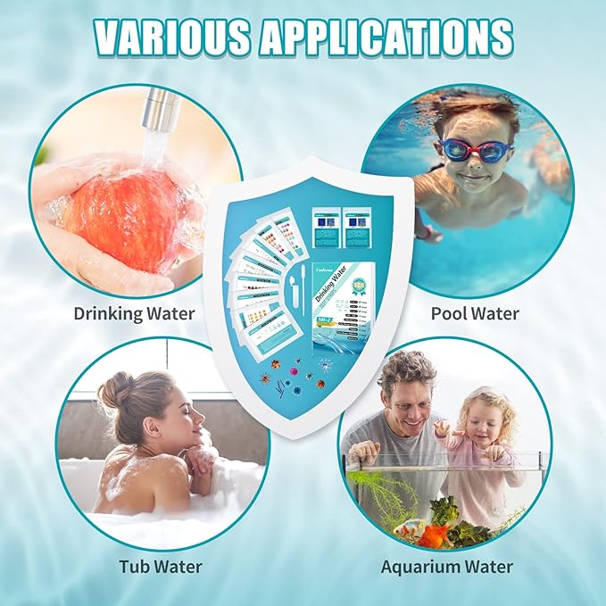 19 in 1 Water Test Kit - 100 Strips + 2 Bacteria Tests - Home Water Quality Test Strips for pH, Hardness, Chlorine, Lead, Iron, Copper, Nitrate, Nitrite, and More