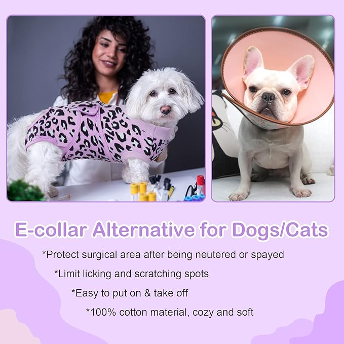 Kuoser Dog Surgery Recovery Suit, Professional Spay & Neuter Surgical Onesie for Dogs, Soft Breathable Abdominal Dog Bodysuit Dog Cone Alternative Anti Licking Wounds Dog Surgery Suits, S