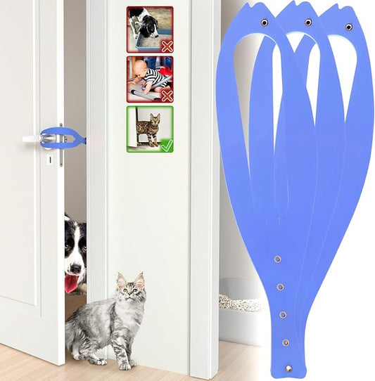 Cat Door Holder Latch Larger Adjustable Cat Door Alternative Fast Latch Strap Let Cats in and Keeps Dogs Out of Litter & Food and Safe Baby Proof No Measuring Easy to Install 3Pcs Blue