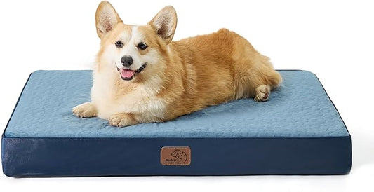 Bedsure Large Orthopedic Dog Bed - Memory Foam, 2-Layer Thick, 30x20x3 Inches, Navy