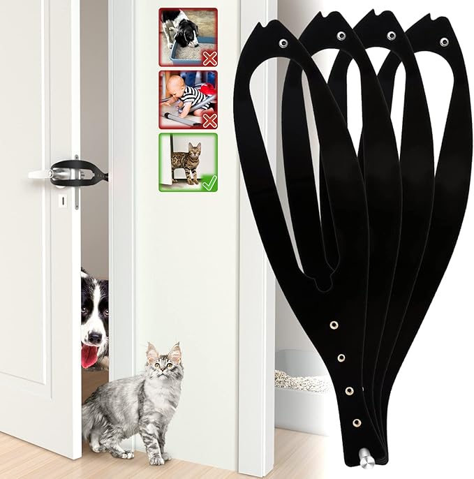 Cat Door Holder Latch Larger Adjustable Cat Door Alternative Fast Latch Strap Let Cats in and Keeps Dogs Out of Litter & Food and Safe Baby Proof No Measuring Easy to Install 4Pcs Black