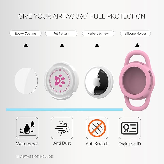 Airtag Dog Collar Holder, Durable & Lightweight Airtag Case, Slide-on Waterproof Protective Air Tag Holder for Dog Collar - for Dogs and Cats (Pink, Small)