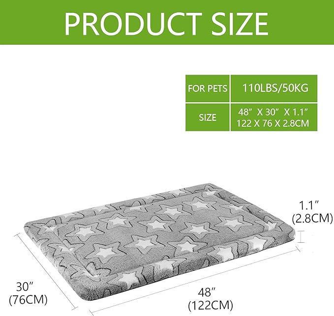 EMPSIGN Fancy Dog Bed Mat, Pet Bed Pad Reversible (Cool & Warm), Machine Washable Crate Pad, Pet Sleeping Mat for Small to XXX-Large Dogs, Grey, Star Pattern,XXL (48inch X30inch X1.1'')