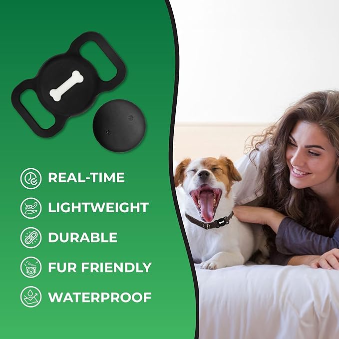 Smart Pet Tracker, Dog Tracker with Black Collar Holder, Smart Tag for Seamless Location Tracking, Work with Find My (Black)