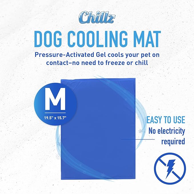 Chillz Dog Cooling Mat, Medium - Pressure Activated Cooling Mat for Dogs and Cats - No Water or Refrigeration Needed - Non-Toxic Gel Cooling Pad, Ideal for Home and Travel - 19.5 x 15.7 Inches