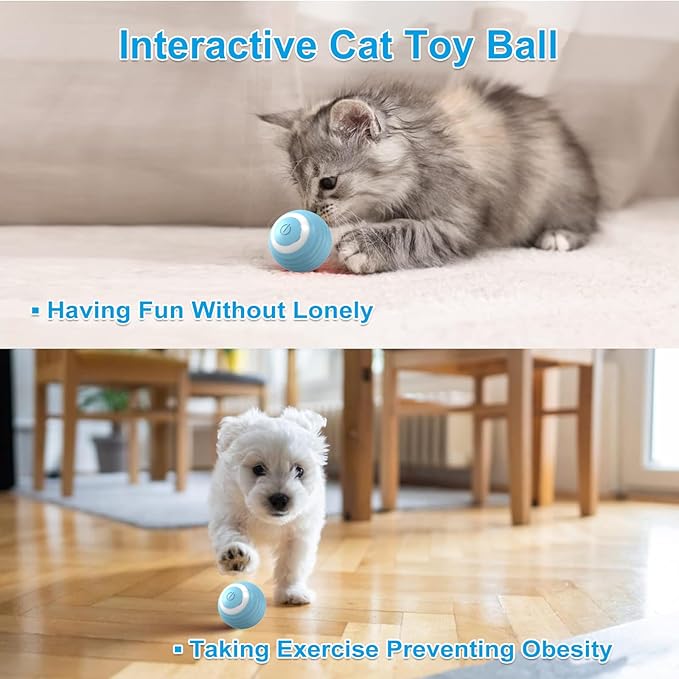 Interactive Cat Toy Ball-2pcs Automatic Cat Toy, Smart Ball cat Toy for Indoor Cat Kitten,cat Toys Gift for Your Kitty (Blue)