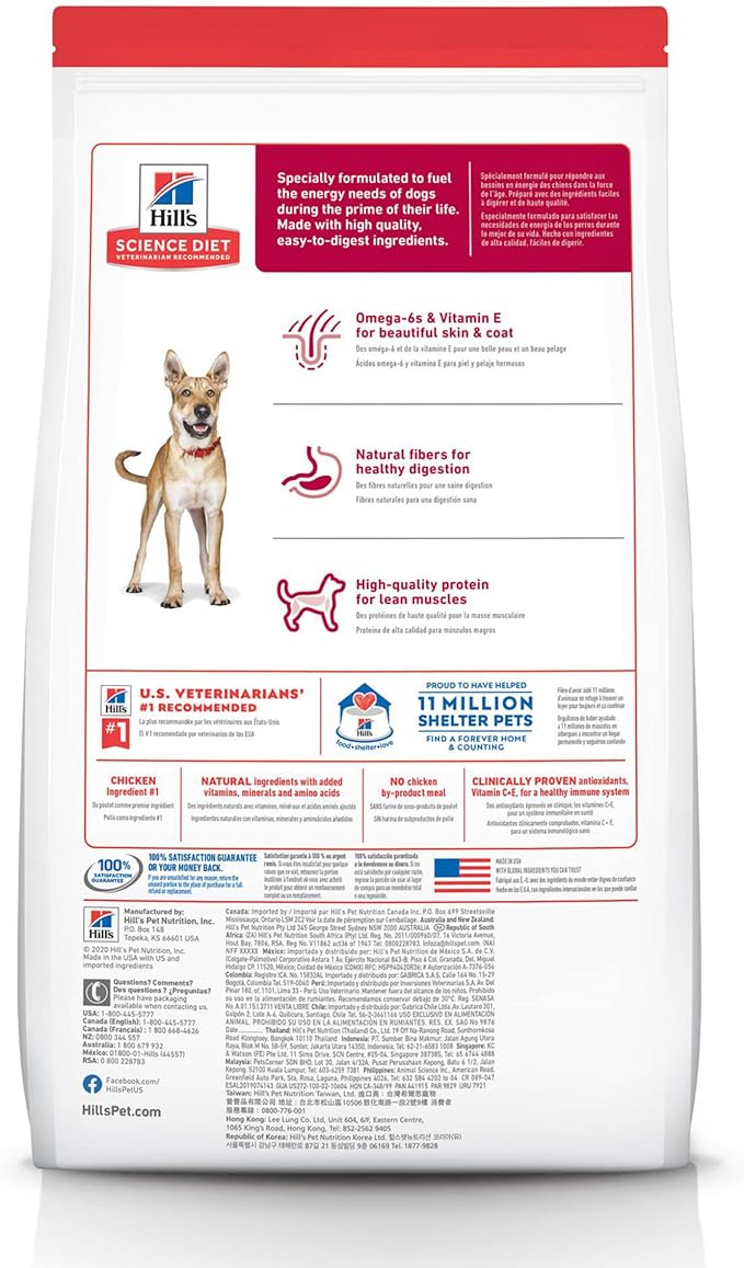 Hill's Science Diet Adult 1-6, Adult 1-6 Premium Nutrition, Dry Dog Food, Chicken & Barley, 45 lb Bag