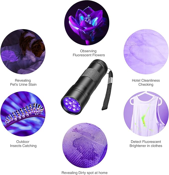 SEVENKA Black Light Flashlight, 2 Pack 12 LED UV Blacklight Flashlight, 395nm Handheld Mini Torch Light, Professional Urine Detector for Dog Pet Urine Stains, Bed Bugs and Scorpions.