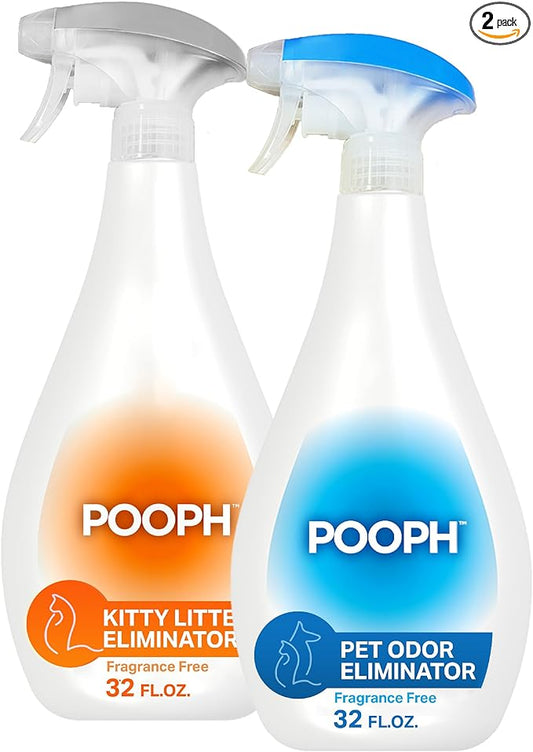 Pooph Pet Odor Eliminator and Litter Box Deodorizer - 2-32oz Bottles - Dismantles Odors on a Molecular Basis, Freshens Cat Litter Boxes, Removes Urine, Feces, and Ammonia Odors