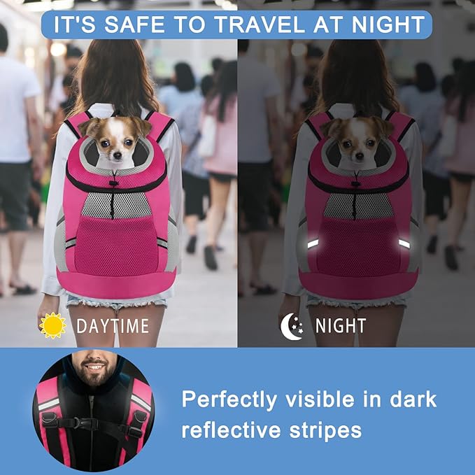 Dog Backpack Dog Carrier Backpack Pet Backpack Dog Carriers for Medium Breathable Pet Backpack Carrier Design with Reflective Safe Dog Backpack Carrier for Medium Medium Dogs Carrier Pink L