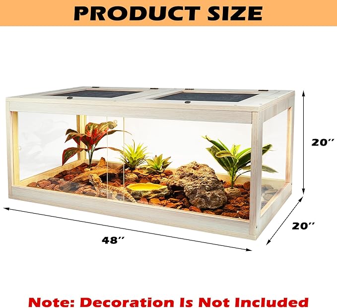 Reptile Terrarium Tank Maximum 78 Gallons, Lizard Tank Bearded Dragon Tank with Metal Mesh Roof Door, Snake Tank with Lock Design (Oak Color, 48"x20"x20" (78 Gallon))