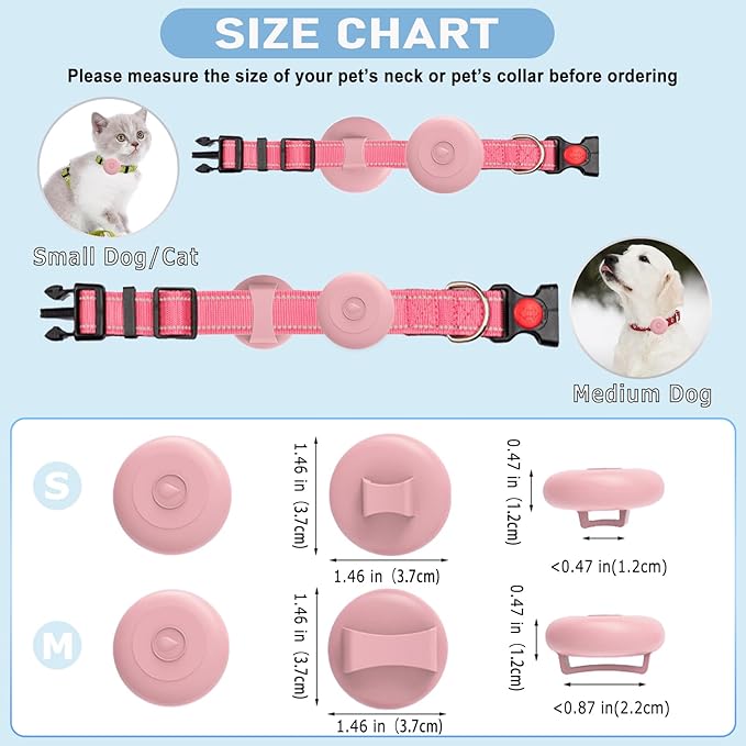 Airtag Dog Collar Holder Waterproof, Hidden Silicone Waterproof Airtag Case for Pet Cat Dog GPS Tracker, Anti-Lost Waterproof Airtag Holders Compatible with Apple AirTag for Dog Cat Collar (Pink)