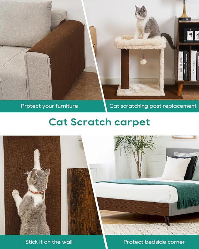 SYANDLVY Cat Scratching Carpet, 78.7"x15.8" Scratch Mat, Trimmable Self-Adhesive Furniture Protector, Pad Replacement for Cat Tree Shelves and Post, DIY Wall & Door Protector