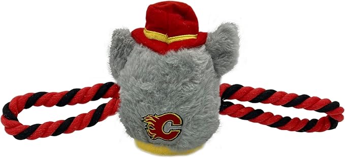 Pets First NHL Calgary Flames Mascot Toy for Dogs & Cats. Cute & Entertaining Face with Heavy-Duty Ropes. 7" Chewy Cartoon Toy with Inner Squeaker