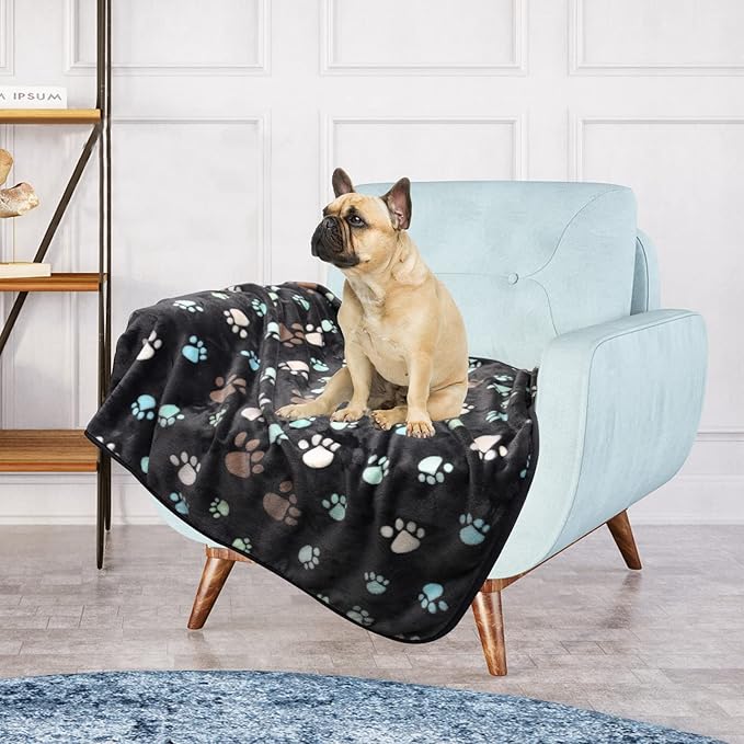 Blankets for Dogs,3 Pack Grey Dog Blankets for Large Dogs Cat,Washable Pet Blankets 41" x 31",Soft Pet Mat Throw Cover for Kennel Crate Bed,Cute Paw Puppy Blankets for Medium,Small Dogs