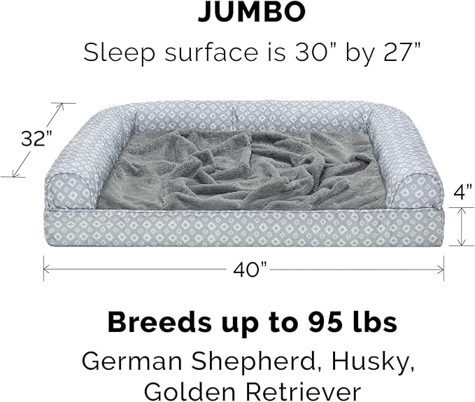Furhaven Replacement Dog Bed Cover Plush & Diamond Print Nest Top Sofa-Style, Machine Washable - Gray, Jumbo (X-Large)
