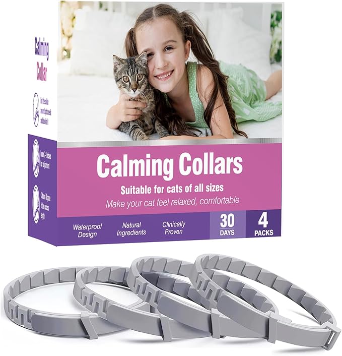 Calming Collar for Cats 4 Pack Calming Cat Collars Adjustable Soother Cats Calming Collars Anxiety Relief Stress Pheromone Collar for Cats Comfort Cat Calm Collars Lasts 30 Days Cats Calming Collar