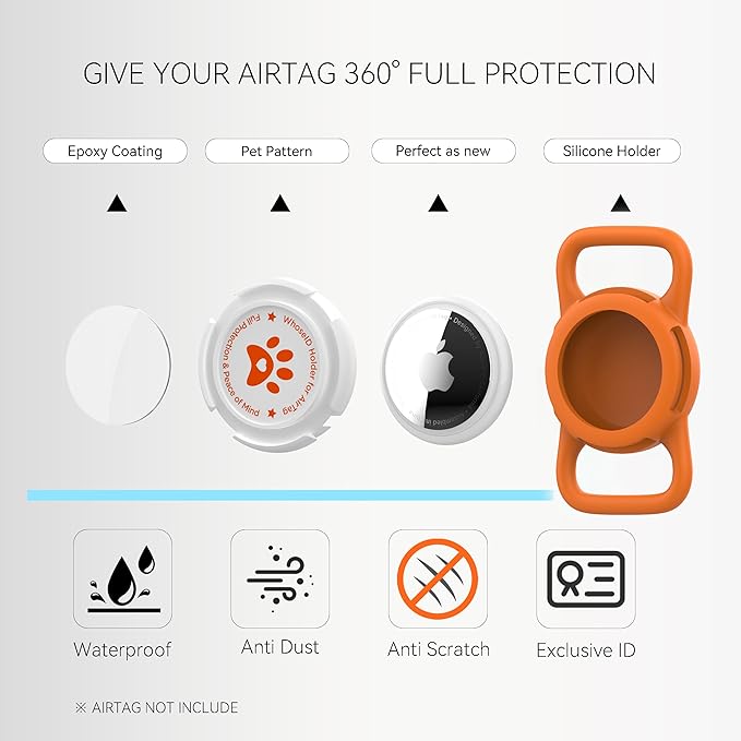 Airtag Dog Collar Holder, Durable & Lightweight Airtag Case, Slide-on Waterproof Protective Air Tag Holder for Dog Collar - for Dogs and Cats (Orange, Medium)