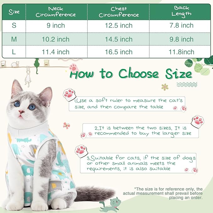 3 Pieces Cat Recovery Suit Kitten Recovery Suit E-Collar Alternative for Cats and Dogs Abdominal Skin Anti Licking Pajama Suit (Cute Pattern, Medium)