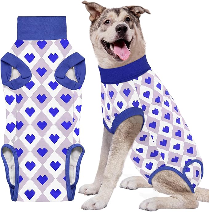 Recovery Suit for Dogs, Dog Recovery Suit Male Female Post Spay, Neuter, Abdominal Surgery Recovery Suit with an Inner Layer Pocket, Prevent Licking Soft Breathable Cotton, Blue, XL
