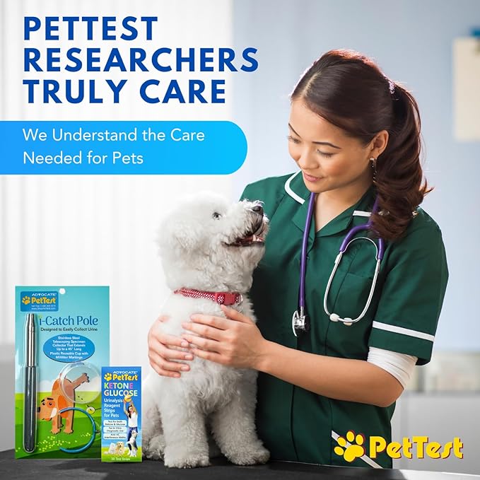 PetTest Pet Ketone and Glucose Test Strips with Urine Catcher Telescoping Pole - 50 Strips for Fast Urine Testing of Cats & Dogs with Extendable Urine Catcher up to 45" - Home kit for Pet Ketone Level