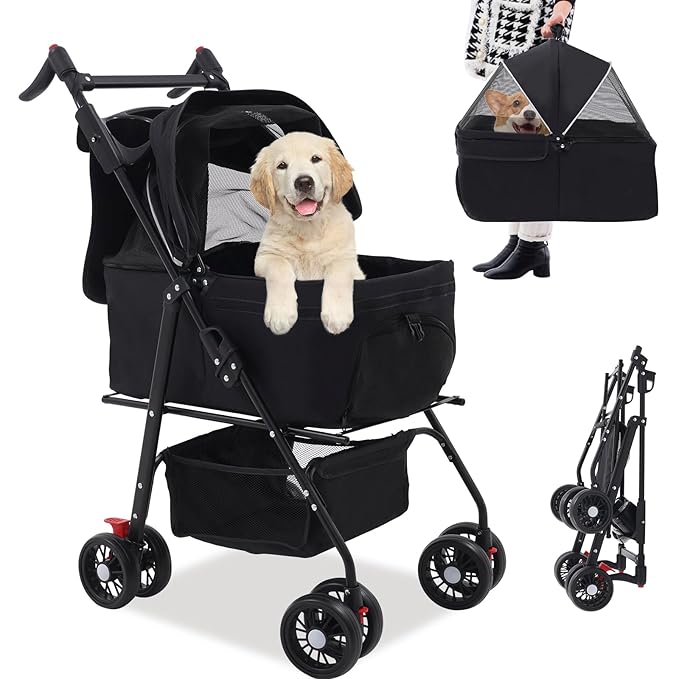 Pet Stroller 3-in-1,Foldable Cat Dog Strollers for Medium Dogs 20KG,Pet Travel Dog Stroller Pushchair with Detachable Carrier Car Seat