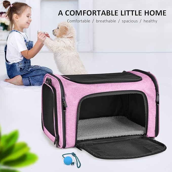 Henkelion Large Cat Carriers Dog Carrier Pet Carrier for Large Cats Dogs Puppies up to 25Lbs, Big Dog Carrier Soft Sided, Collapsible Travel Puppy Carrier - Large - Pink