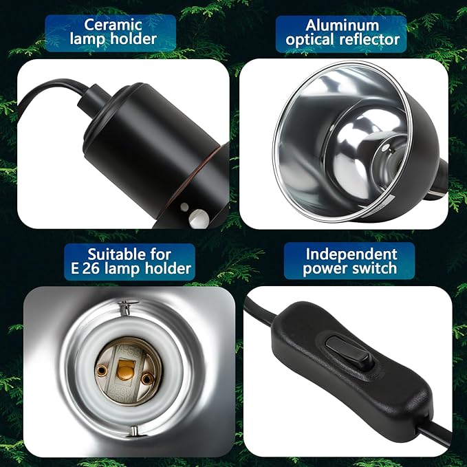 Reptile Light Fixture, 5.5 inch Optical Reflection Shallow Dome Heat Lamp Fixture, UVB Heat Basking Lamp Fixture for Amphibian Reptile Terrariums