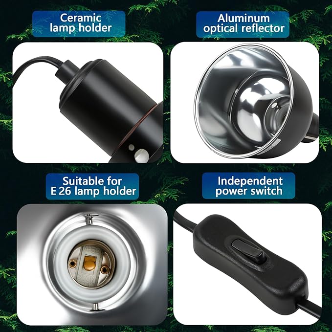 Reptile Light Fixture, 5.5 inch Optical Reflection Deep Dome Heat Lamp Fixture, UVB Heat Basking Lamp Fixture for Amphibian Reptile Terrariums