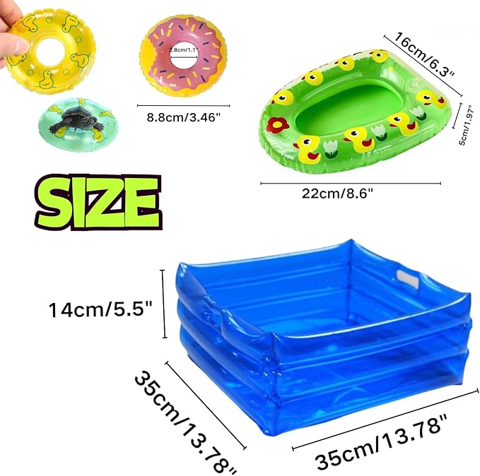 7 Pcs Foldable Bearded Dragons Pool Bath Collar Ring & Boat Set Swimming Bath Water Washer for Small Animal Hedgehog Hamster with Pump