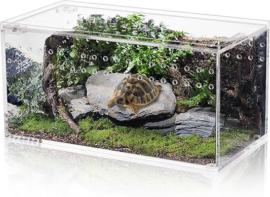 Magnetic Acrylic Reptile Terrarium, 8" x 4" x 4" Transparent Reptile Breeding Box, Feeding Small Tarantula Habitat Tank, Clear Flat Long Enclosure for Invertebrates Spider Scorpion Lizard