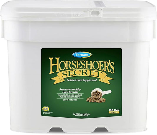 Farnam Horseshoer's Secret Pelleted Hoof Supplements, Promotes healthy hoof growth, maintains hoof walls & supports cracked hooves, 38 lbs., 100 day supply